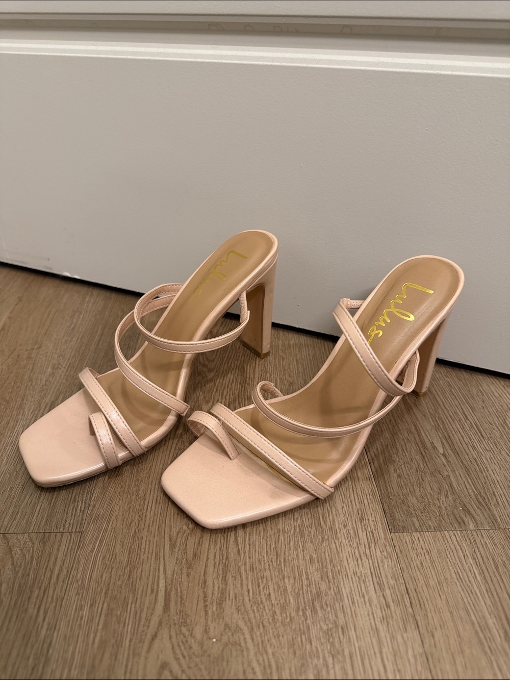 Lulu's Nude Blush Multi-Strap Square-Toe Block Heels